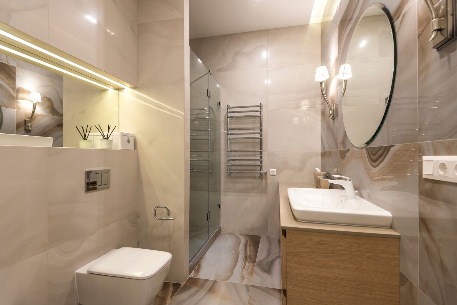 Full bathroom remodel. Studs out, waterproofed, retiled and put back quiet.